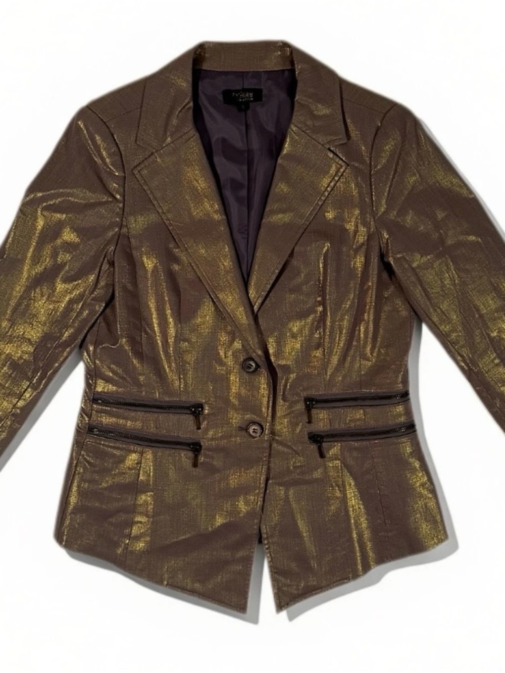Twiggy London Metallic Shimmery Mauve Gold Linen-Blend Blazer Y2K 2000s